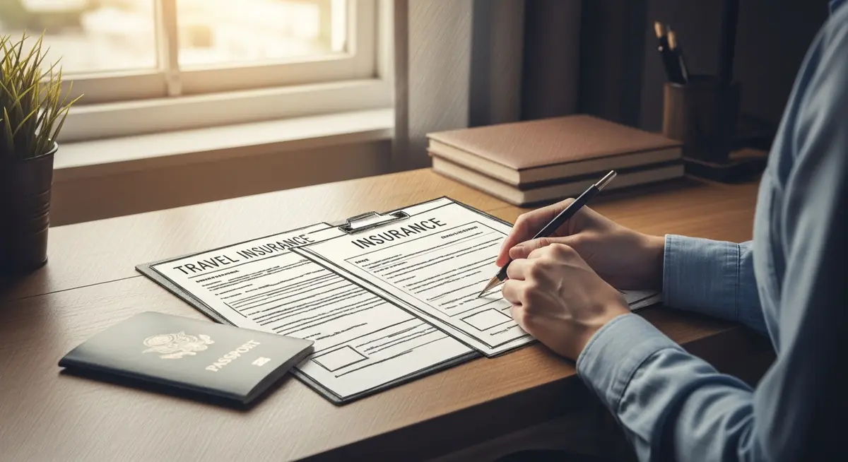 Voyageur consultant ses documents d'assurance avant un grand départ